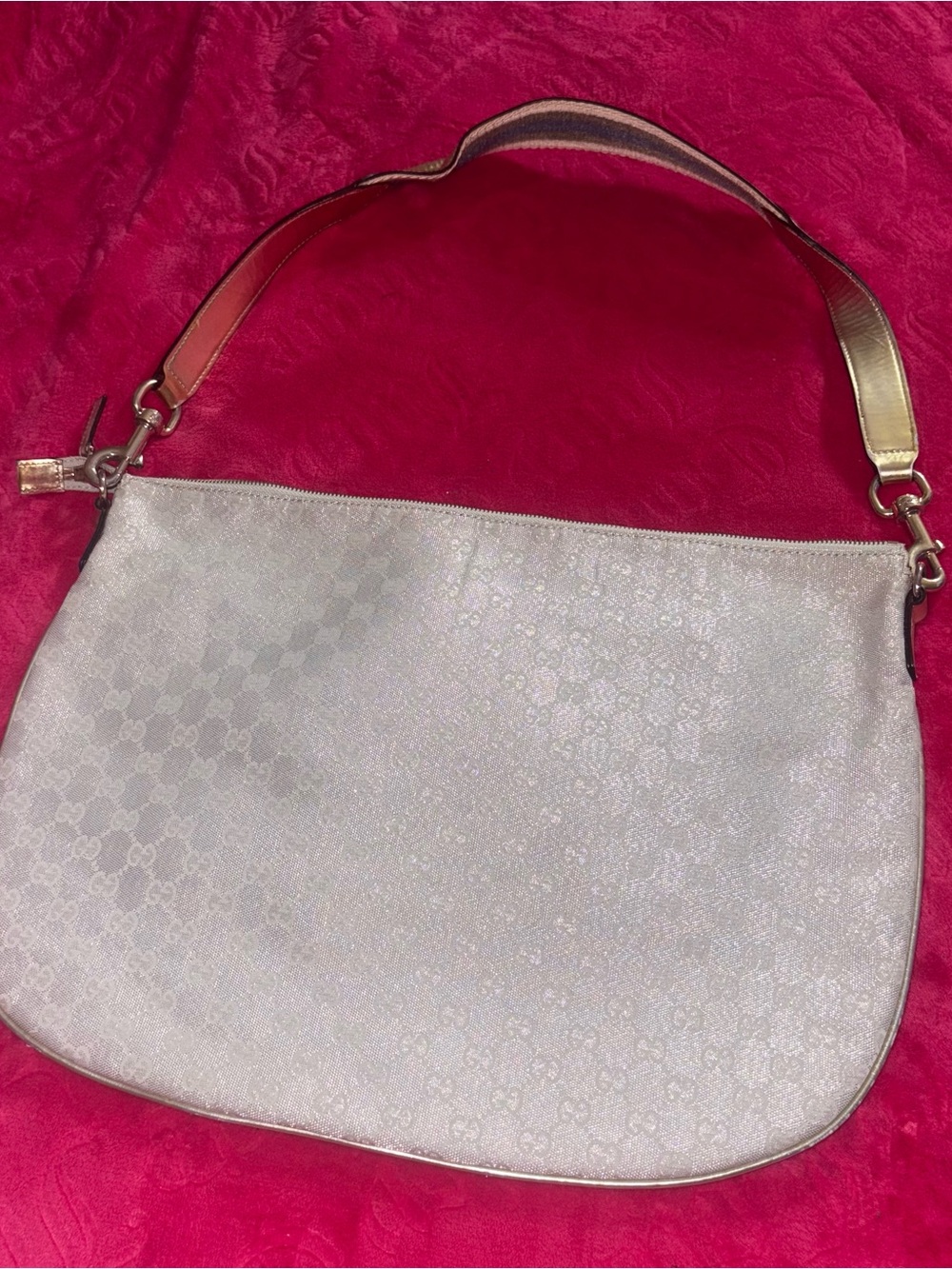 Gucci Large Silver GG Monogram Pouch Bag Vintage Shoulder Bag